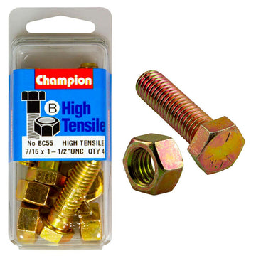 Champion 7/16 x 1-1/2 in Grade 5 bolt and nut set, zinc-plated, pack of 8