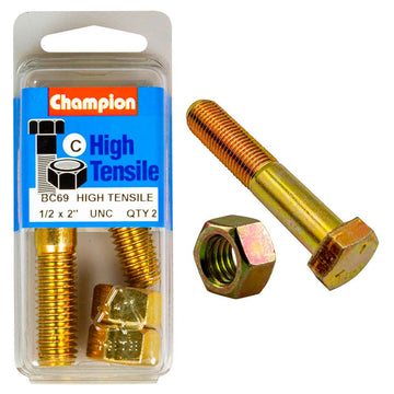 Champion Grade 5 bolt and nut set, 1/2 x 2 inch UNC, zinc plated