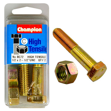 Champion Grade 5 bolt and nut set, 1/2 UNC x 2-1/2in, zinc plated