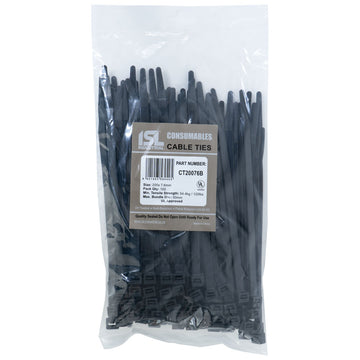 ISL 200 x 7.6mm UV black nylon cable ties, pack of 100