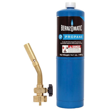 BernzOmatic UL100TK manual gas torch kit with brass torch head and TX9 propane cylinder