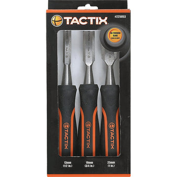Tactix 3-piece wood chisel set with 13mm, 19mm and 25mm blades