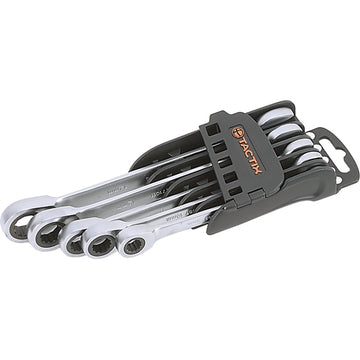 Tactix 5-piece metric ratchet spanner set with chrome-vanadium steel finish