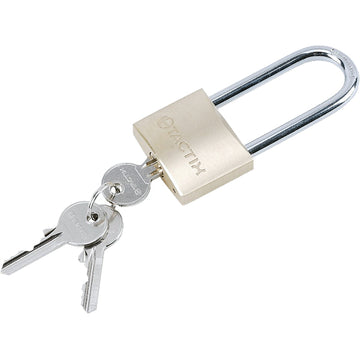Tactix 40mm brass padlock with long shackle and 3 keys