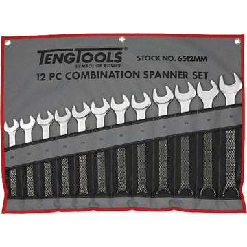 Teng 12-piece metric combination spanner set in canvas wallet, sizes 20–32 mm
