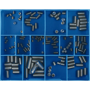 Champion 140-piece 316/A4 stainless steel grub screw assortment with metric and imperial sizes
