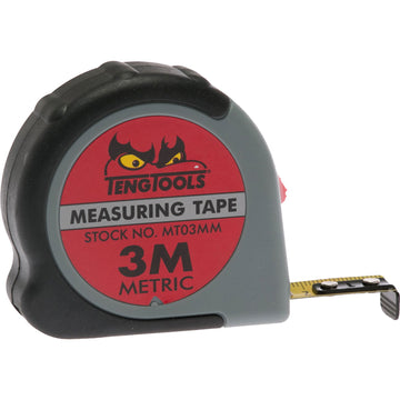 Teng 8m measuring tape with mm graduations, rubberised grip and ABS case