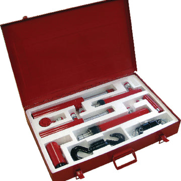 ProEquip 9pc hydraulic ram accessory kit with rams and swivel hooks in metal carry case