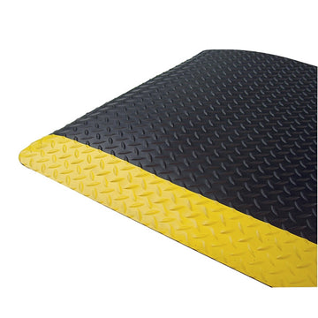 ProEquip anti-fatigue safety mat, black with yellow bevelled edges, 1200 × 900 mm