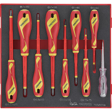 Teng 9-piece 1000V VDE insulated screwdriver set in TC-Tray with removable lid