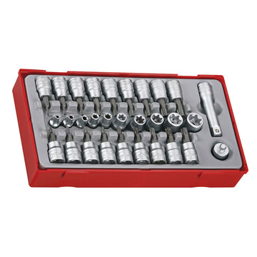 Teng 30-piece TX bit socket set in TC-Tray with 1/4 and 3/8 inch square drives