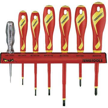 Teng 7-piece VDE insulated screwdriver set with wall rack and voltage tester