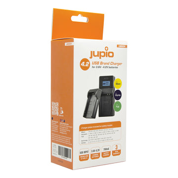 Jupio LNI0034 USB battery charger with LCD display and interchangeable plates for Nikon Fuji Olympus cameras