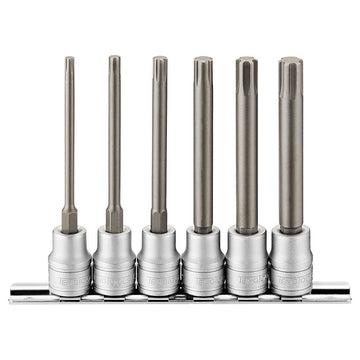 Teng 6-piece 3/8 inch drive long RIBE bit socket set M4-M10 with clip rail and socket clips