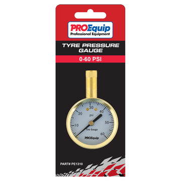 ProEquip tyre pressure gauge 0–60 PSI with straight chuck and 54 mm dial