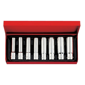 AmPro deep 1/2 inch drive socket set, 8 sockets 12–23mm, 6-point