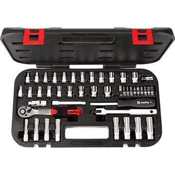 AmPro 45-piece socket and bit set with metric and imperial sockets in blowcase