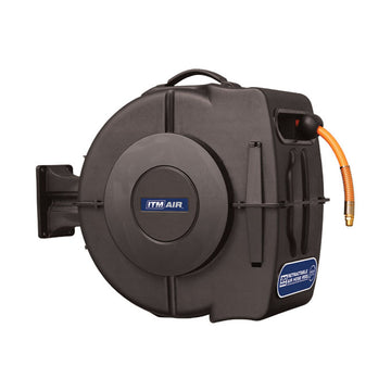 ITM retractable air hose reel with 20m orange hybrid polymer hose and swivel bracket