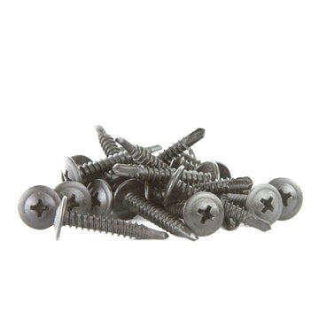 8G × 25 mm self-drilling button head screw, Phillips drive, black phosphate finish, 100-pack box