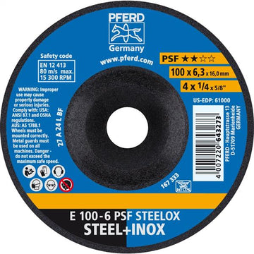Pferd Inox D/C Grinding Disc E 100x6.0mm A24 LPSF, each | PPS Industries