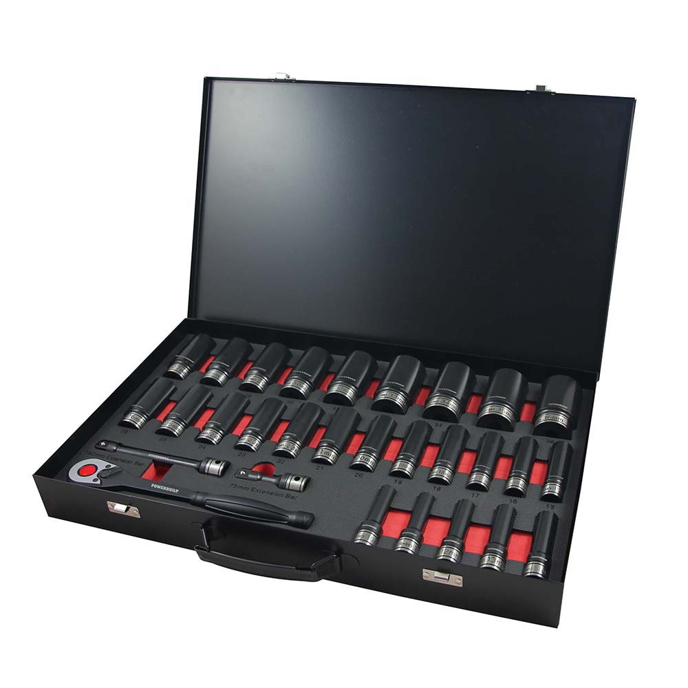 Powerbuilt 1/2" Dr 30pc 6pt Metric Deep Dual Impact Socket Set