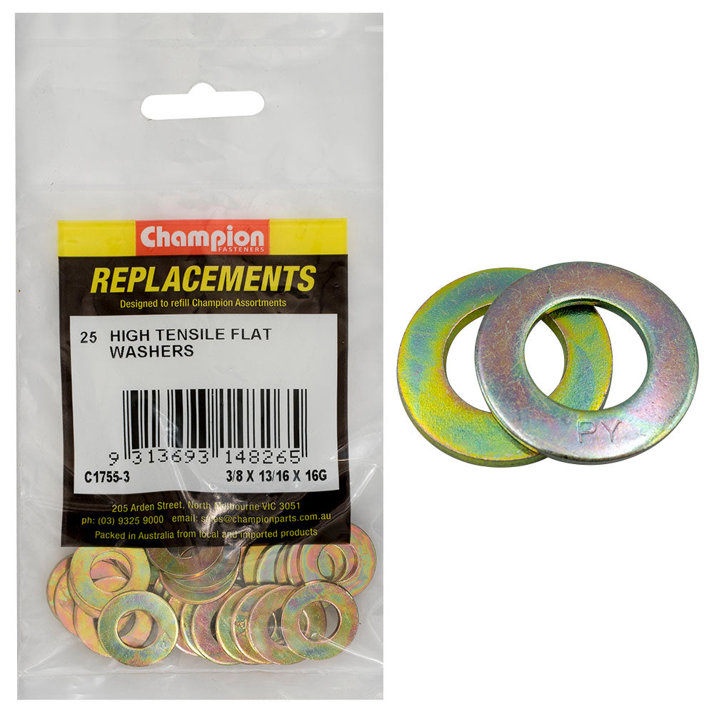Champion 3/8in x 13/16in x 16G Ht Flat Steel Washer(Zn)-25pk | ISL