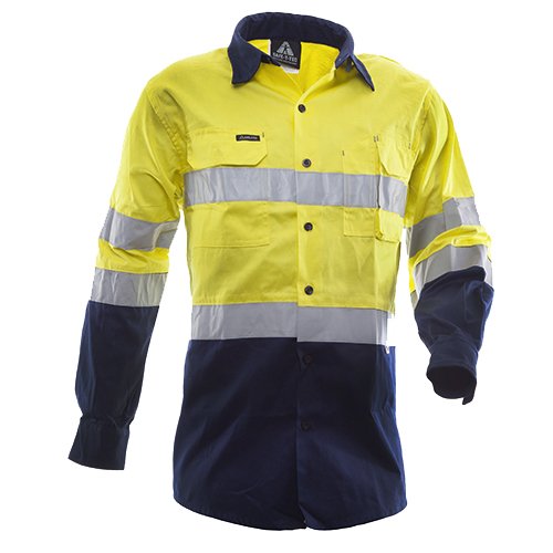 Esko Hi-Vis D/N Cotton Shirt, Yellow/Navy-Size XL
