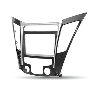 Double din radio facia kit for Hyundai i45 and Sonata 2010–2014, black and silver, manual air conditioning