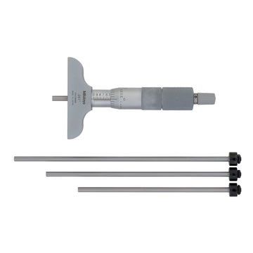 Mitutoyo depth micrometer with ratchet stop and interchangeable measuring rods