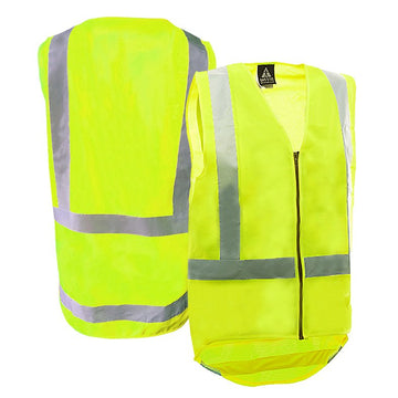 Clearance - Fluro Yellow Vest, Zip, With Tape, No Pockets