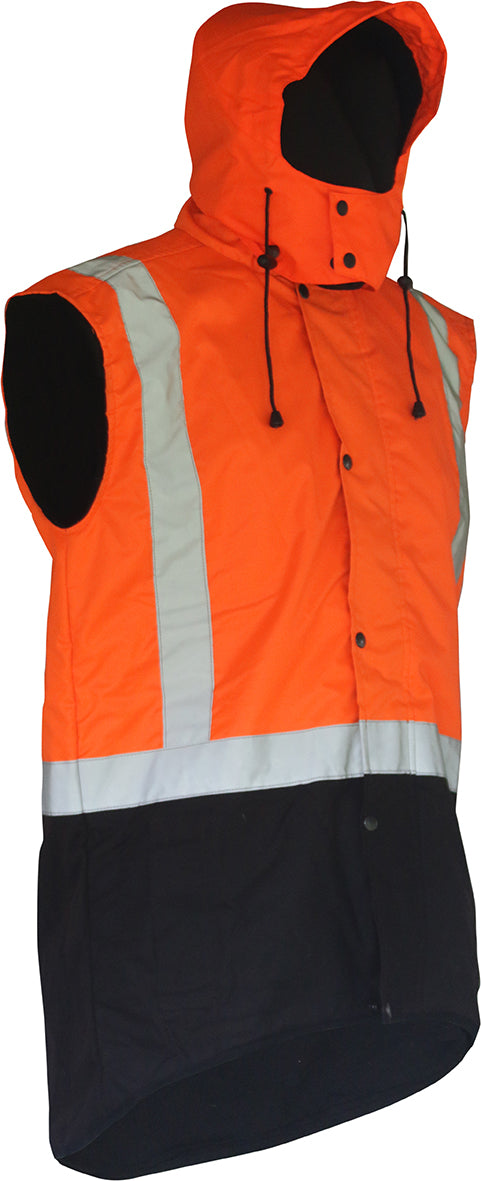 Caution Hooded D/N Oilskin Sleeveless Vest | Esko