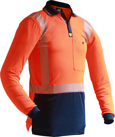 Esko D/N L/S Segmented Tape Microfibre Polo - Orange/Navy