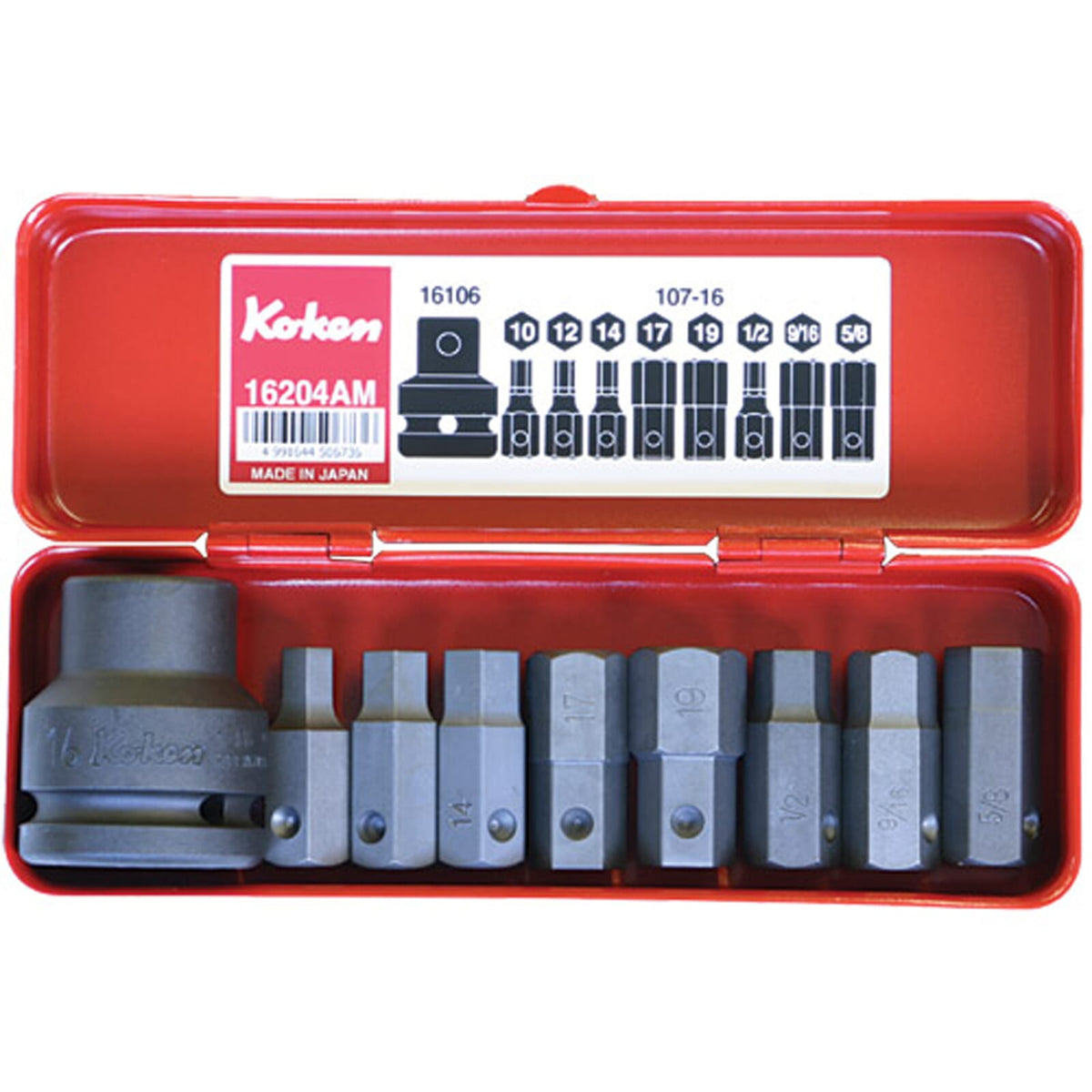 Koken 16204AM Impact Hex Bit Socket Set 9pc 3/4"Dr (Contains Bit Holder, 107-16 Hex Bits) – Koken 16204AM Impact Hex Bit