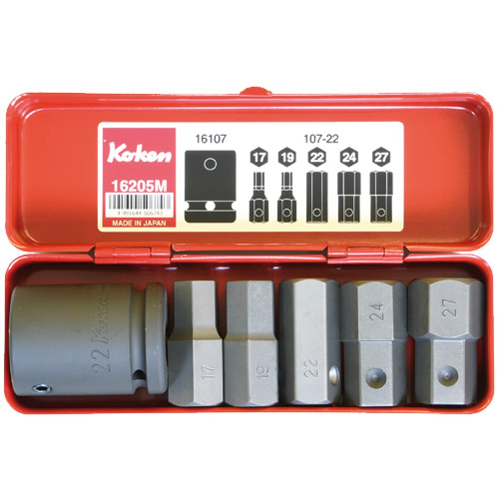 Koken 16205M Impact Hex Bit Socket Set 6pc 3/4"Dr (Contains Bit Holder & 107-22 17,19, 22, 24 and 27mm Hex Bits) – Koken