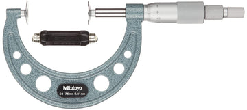 Mitutoyo disk micrometer 25–50mm with non-rotating spindle and 20mm disks
