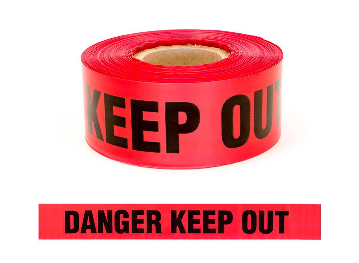 Esko PE Barrier Warning Tape - DANGER KEEP OUT Black text on red 75mm X 250M (80 Micron) (Red)