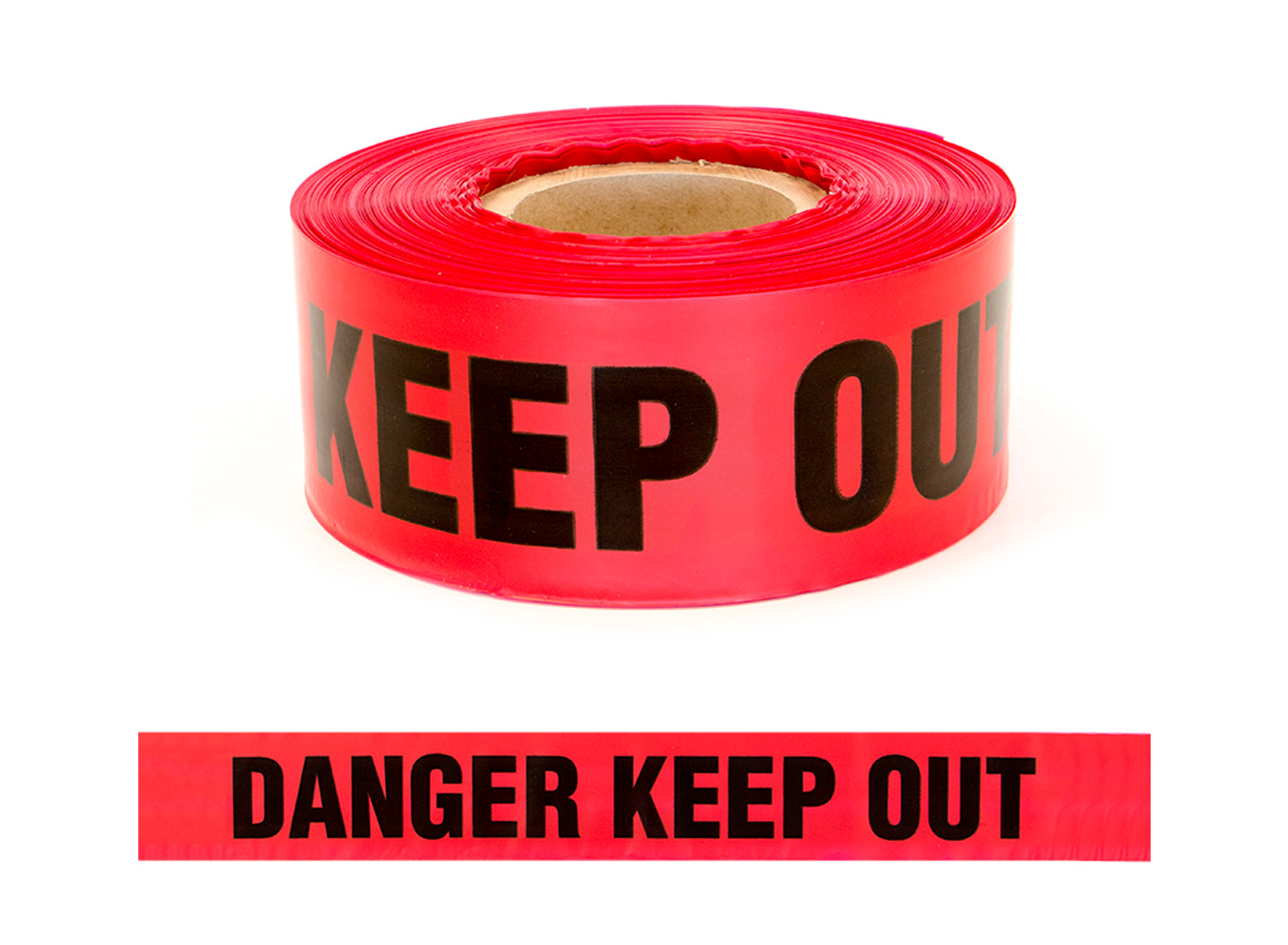 Esko PE Barrier Warning Tape - DANGER KEEP OUT Black text on red 75mm X 250M (80 Micron) (Red)