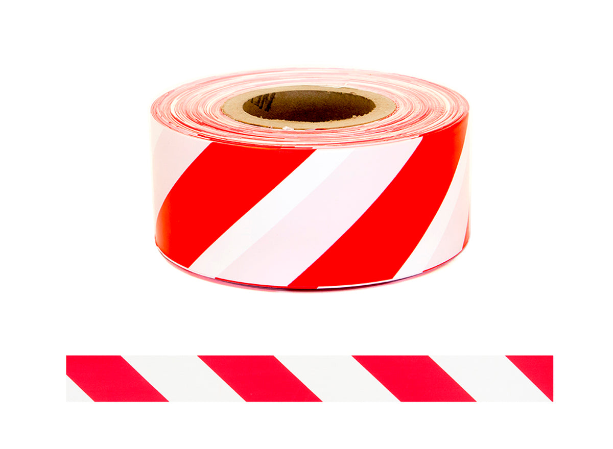 Esko PE Barrier Warning Tape - RED/WHITE PARALLELOGRAM 75mm X 250M