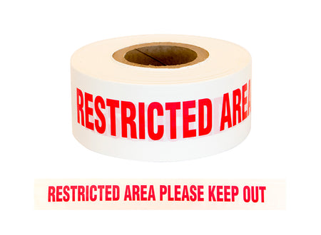 Esko PE Barrier Warning Tape - RESTRICTED AREA PLEASE KEEP OUT 75mm X 250M (White)