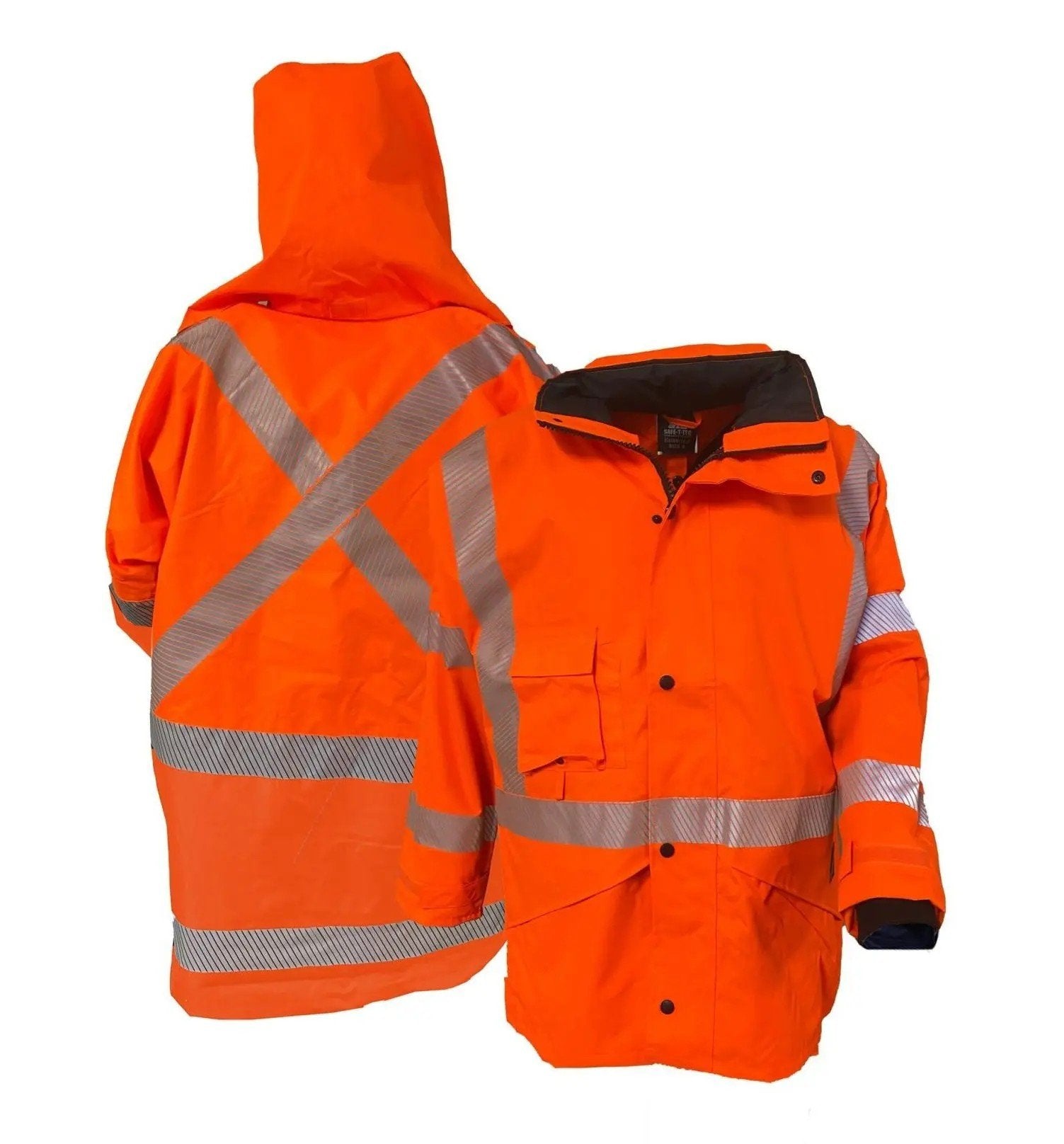 Clearance - Hi Vis Rain Jacket W/Hood PU Coated Orange-Size 6XL | Esko
