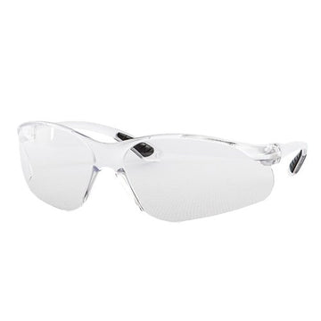 Grit clear safety glasses with wraparound lens design