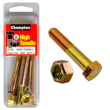 Champion Grade 5 bolt and nut, 3/8 x 3-1/2in UNF, zinc plated