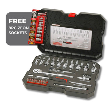 Powerbuilt 1/4" Dr, 3/8" Dr 53pc Metric Socket Set with *Free 8PC Zeon Sockets