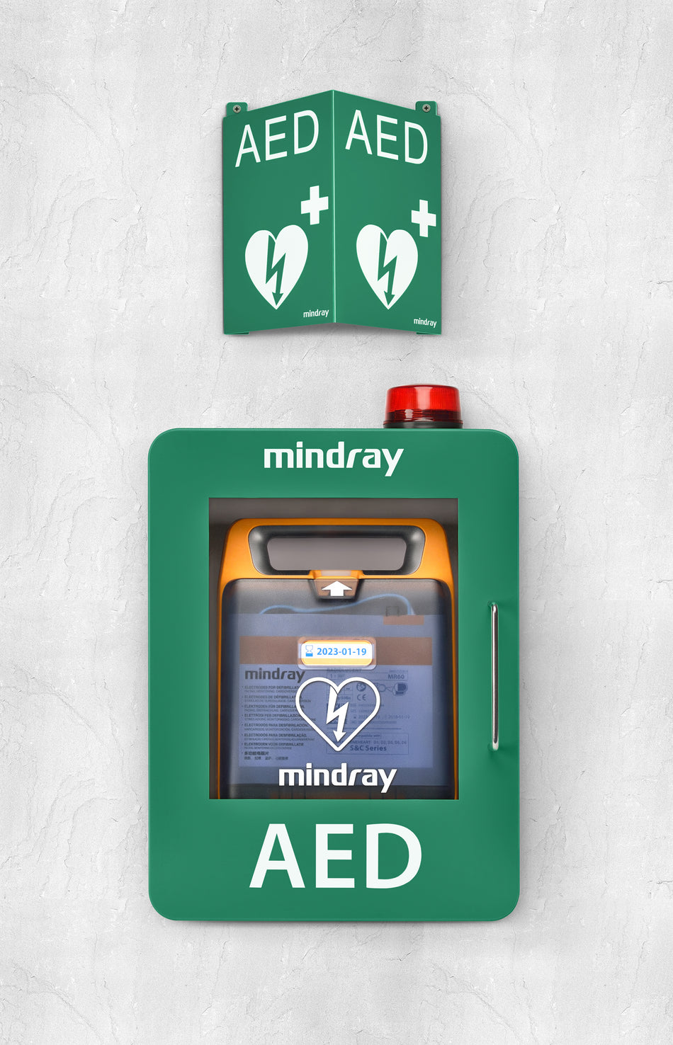 Mindray AED Wall Cabinet for Mindray C Series with alarm and location sign