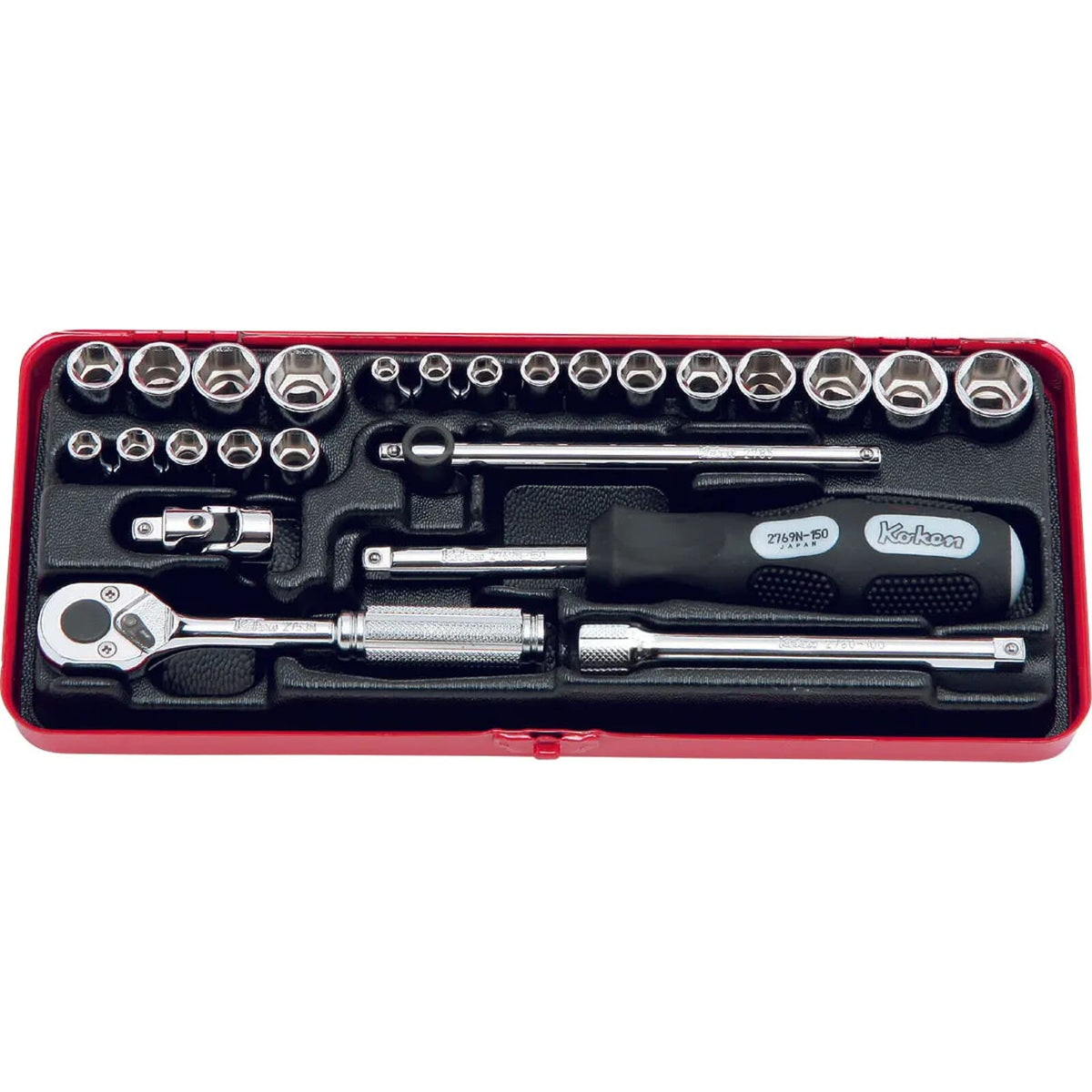 Koken 2201AM Socket Set 12pt 25pc 1/4"Dr 3/16-1/2" & 4-13mm | Hobeca