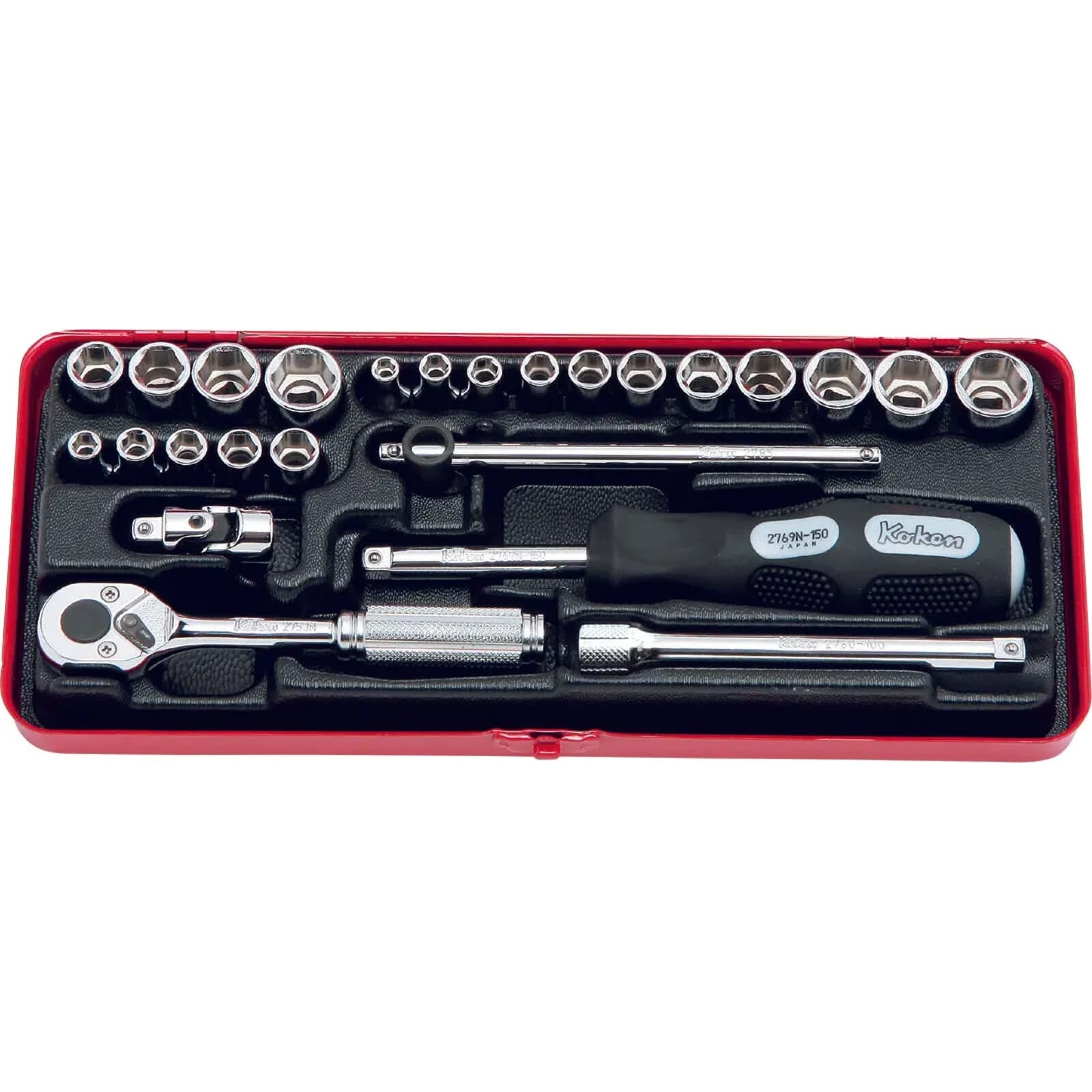 Koken 2201AM Socket Set 12pt 25pc 1/4"Dr 3/16-1/2" & 4-13mm | Hobeca