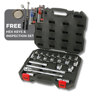 Powerbuilt 1/2" Dr 23pc Metric Socket Set with *Free Hex Keys & Inspection Kit