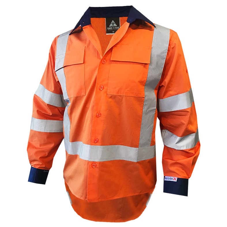 Clearance - Esko Hi-Vis D/N TTMC Shirt, H-back, Ripstop, LS, Orange/Navy-Size 6XL