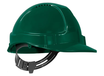 TUFF-NUT hard hat green short peak vented 6-point PinLock harness front view