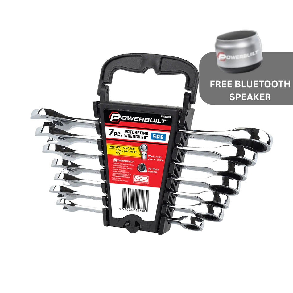 Powerbuilt 7pc Imperial Reversible Gear Spanner Set *FREE Bluetooth Speaker